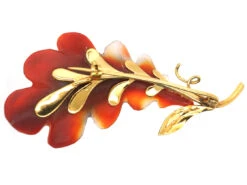 14ct Gold & Hard Stone Oak Leaf & Snail Brooch Set With Diamonds -Antique Jewellery Company DSC02452 1