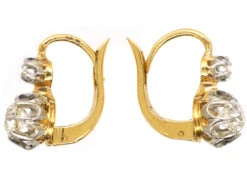 French 18ct Gold Diamond Set Drop Earrings -Antique Jewellery Company DSC02454