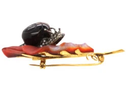 14ct Gold & Hard Stone Oak Leaf & Snail Brooch Set With Diamonds -Antique Jewellery Company DSC02458 1