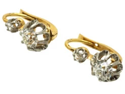 French 18ct Gold Diamond Set Drop Earrings -Antique Jewellery Company DSC02468