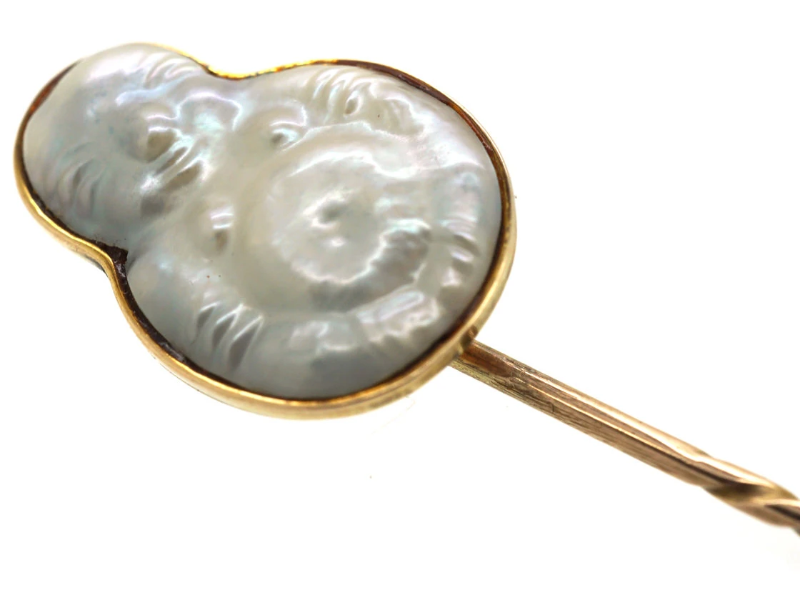 Edwardian 15ct Gold & Mother Of Pearl Buddha Tie Pin 6 Edwardian 15ct Gold & Mother Of Pearl Buddha Tie Pin - Image 4