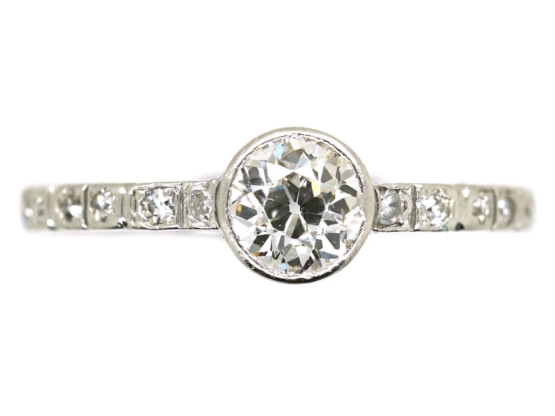 Art Deco Diamond Solitaire Ring With Diamond Set Shank 3 Art Deco Diamond Solitaire Ring With Diamond Set Shank