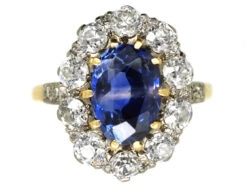 18ct Gold & Platinum, Sapphire & Diamond Oval Cluster Ring