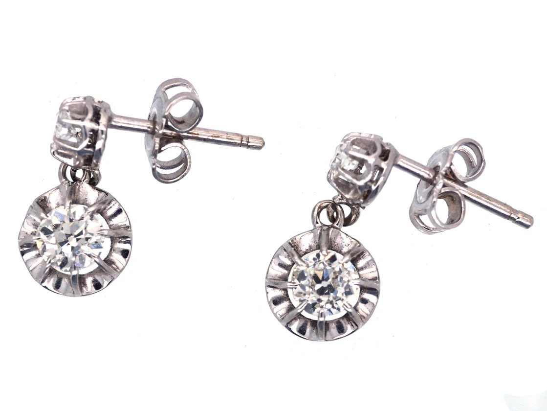 Art Deco Diamond Two Stone Drop Earrings 4 Art Deco Diamond Two Stone Drop Earrings - Image 2