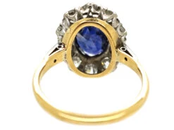 18ct Gold & Platinum, Sapphire & Diamond Oval Cluster Ring -Antique Jewellery Company DSC02526