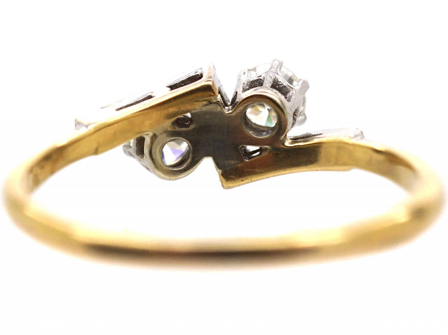 Art Deco 18ct Gold & Platinum Diamond Crossover Ring 6 Art Deco 18ct Gold & Platinum Diamond Crossover Ring - Image 4