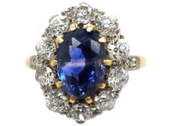 18ct Gold & Platinum, Sapphire & Diamond Oval Cluster Ring -Antique Jewellery Company DSC02527