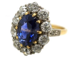 18ct Gold & Platinum, Sapphire & Diamond Oval Cluster Ring -Antique Jewellery Company DSC02529