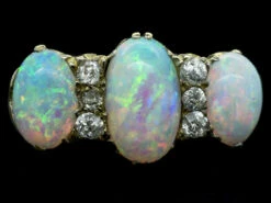 Victorian 18ct Gold Triple Opal & Diamond Ring