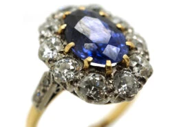 18ct Gold & Platinum, Sapphire & Diamond Oval Cluster Ring -Antique Jewellery Company DSC02536