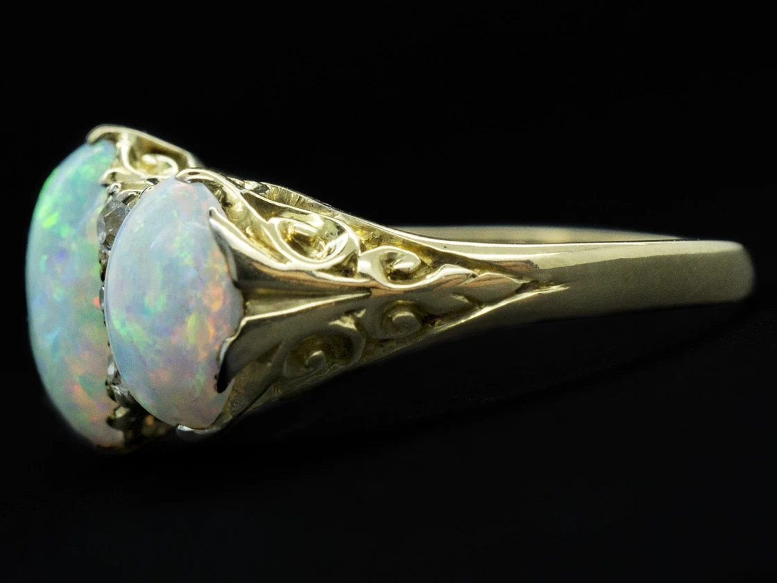 Victorian 18ct Gold Triple Opal & Diamond Ring 4 Victorian 18ct Gold Triple Opal & Diamond Ring - Image 2