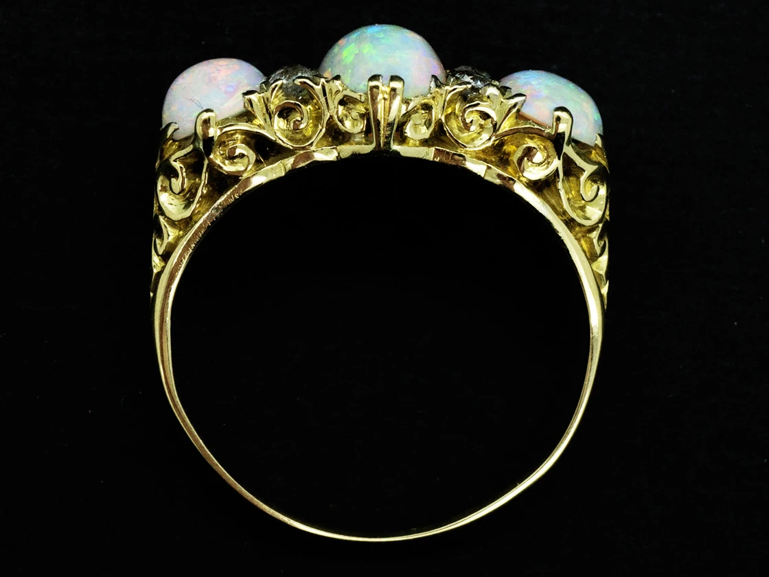 Victorian 18ct Gold Triple Opal & Diamond Ring 6 Victorian 18ct Gold Triple Opal & Diamond Ring - Image 4