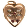 Edwardian 9ct Back & Front Locket With A Bow Motif Set With Garnets & Pearls 1 Edwardian 9ct Back & Front Locket With A Bow Motif Set With Garnets & Pearls -Antique Jewellery Company DSC02543 1