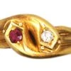 Victorian 18ct Gold Double Snake Ring Set With A Ruby & A Diamond -Antique Jewellery Company DSC02544