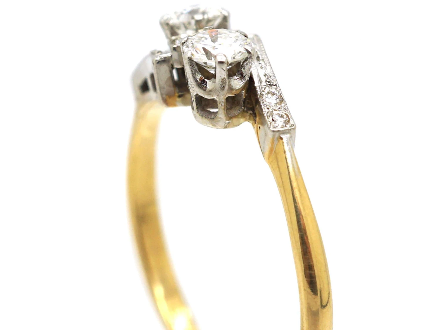Art Deco 18ct Gold & Platinum Diamond Crossover Ring 4 Art Deco 18ct Gold & Platinum Diamond Crossover Ring - Image 2