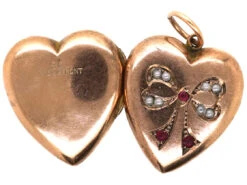 Edwardian 9ct Back & Front Locket With A Bow Motif Set With Garnets & Pearls -Antique Jewellery Company DSC02558