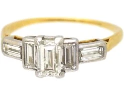 Art Deco 18ct Gold & Platinum, Three Stone Baguette Cut Diamond Ring With Baguette Cut Diamond Shoulders 13 Art Deco 18ct Gold & Platinum, Three Stone Baguette Cut Diamond Ring With Baguette Cut Diamond Shoulders -Antique Jewellery Company DSC02561 scaled 1