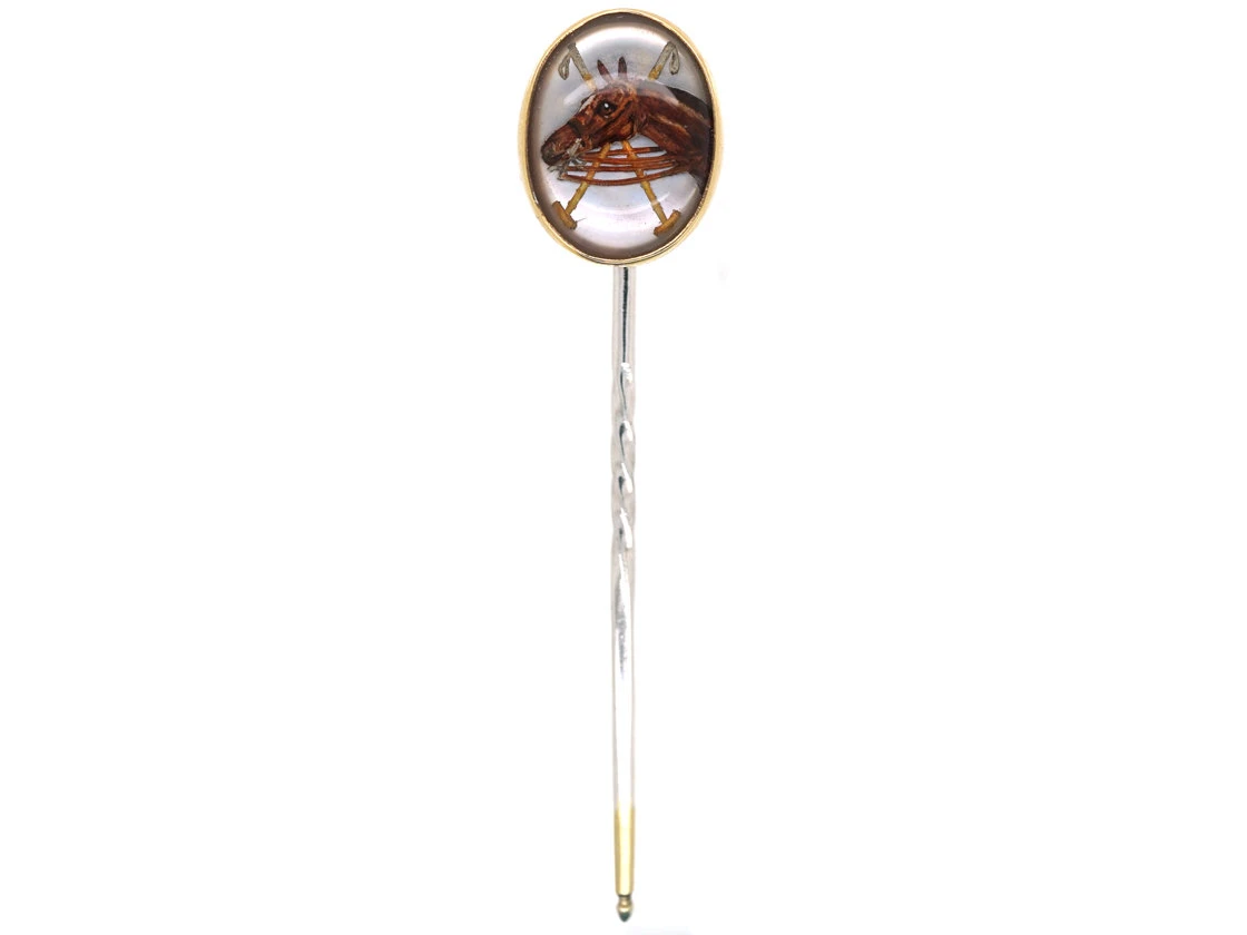Reverse Intaglio Rock Crystal Tie Pin Of A Polo Pony With Two Mallets 4 Reverse Intaglio Rock Crystal Tie Pin Of A Polo Pony With Two Mallets - Image 2