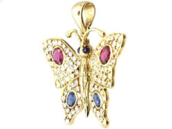 18ct Gold Butterfly Pendant Set With Rubies, Sapphires & Diamonds -Antique Jewellery Company DSC02568 copy
