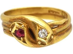 Victorian 18ct Gold Double Snake Ring Set With A Ruby & A Diamond 15 Victorian 18ct Gold Double Snake Ring Set With A Ruby & A Diamond -Antique Jewellery Company DSC02573