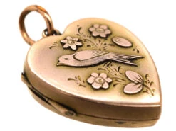 Edwardian 9ct Gold Heart Shaped Locket With Swallow Motif 8 Edwardian 9ct Gold Heart Shaped Locket With Swallow Motif -Antique Jewellery Company DSC02574