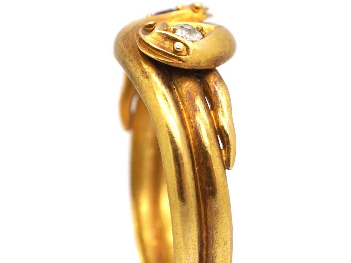 Victorian 18ct Gold Double Snake Ring Set With A Ruby & A Diamond 8 Victorian 18ct Gold Double Snake Ring Set With A Ruby & A Diamond - Image 6