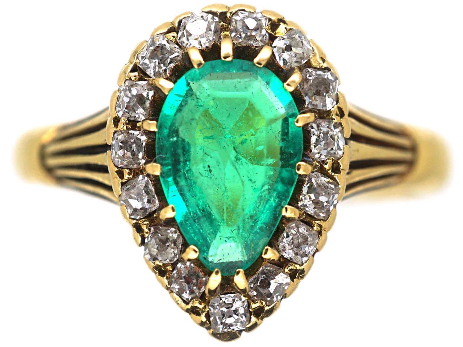 Victorian 18ct Gold, Emerald & Diamond Pear Shaped Ring 3 Victorian 18ct Gold, Emerald & Diamond Pear Shaped Ring