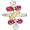 French Import 18ct Gold & Platinum, Art Nouveau Double Flower Ring Set With Rubies & Diamonds -Antique Jewellery Company DSC02681