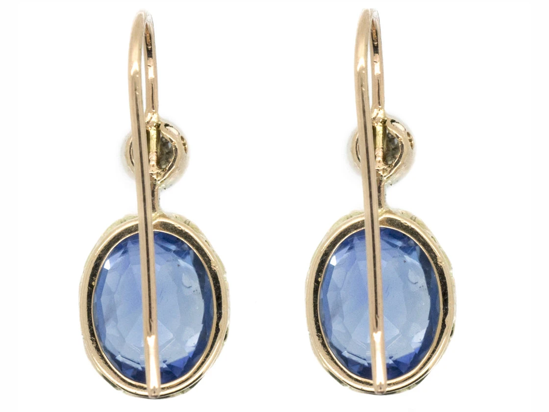 Edwardian 18ct Gold Ceylon Sapphire & Diamond Earrings 4 Edwardian 18ct Gold Ceylon Sapphire & Diamond Earrings - Image 2