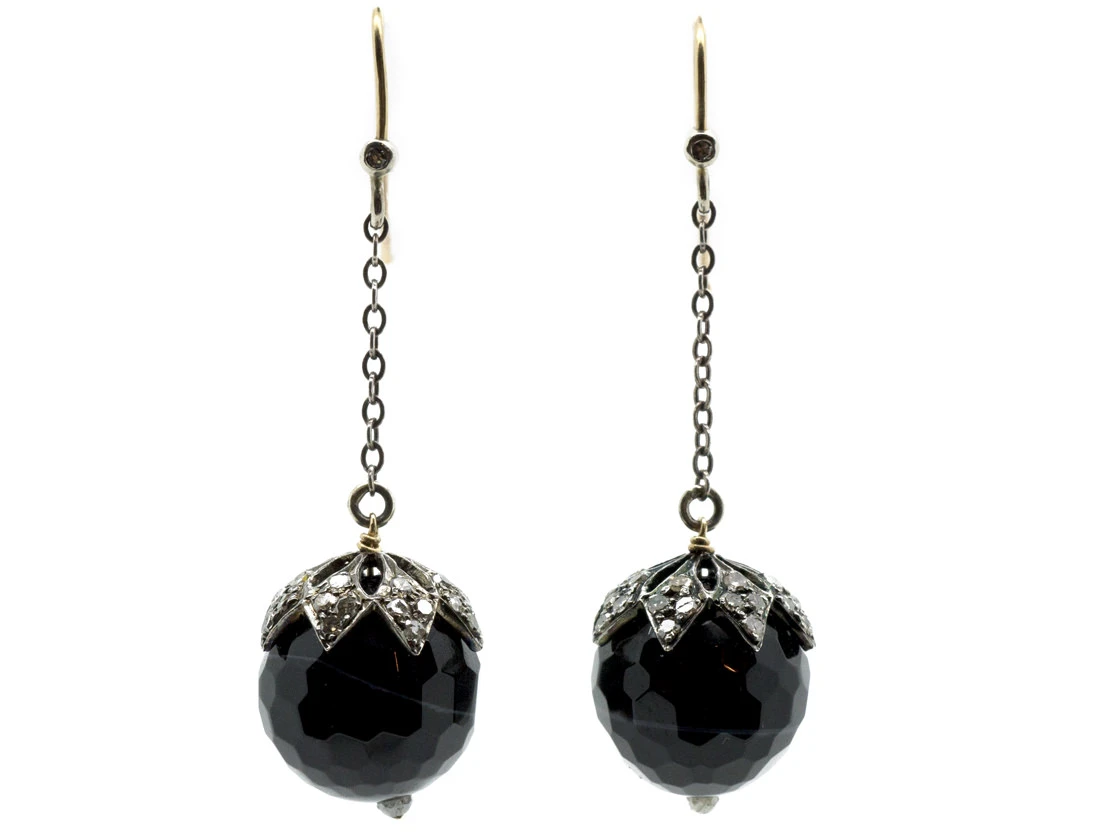 Edwardian Sardonyx & Diamond Drop Earrings 3 Edwardian Sardonyx & Diamond Drop Earrings