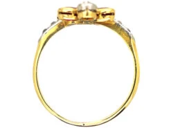 French Import 18ct Gold & Platinum, Art Nouveau Double Flower Ring Set With Rubies & Diamonds 9 French Import 18ct Gold & Platinum, Art Nouveau Double Flower Ring Set With Rubies & Diamonds -Antique Jewellery Company DSC02691
