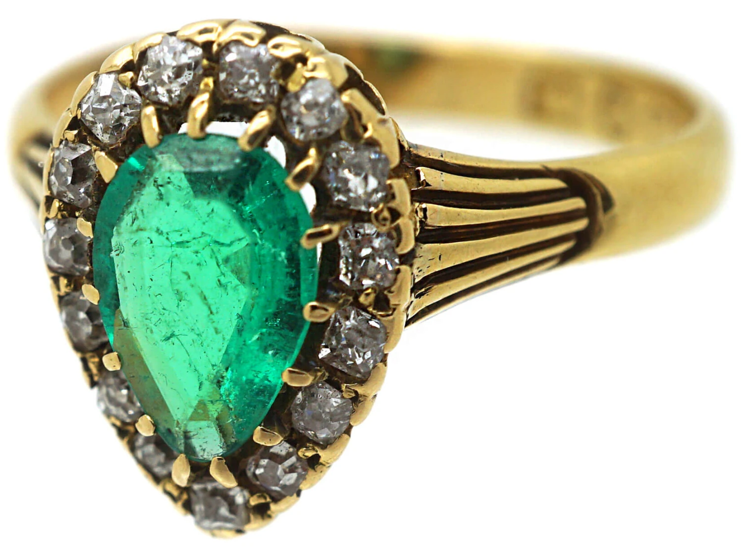 Victorian 18ct Gold, Emerald & Diamond Pear Shaped Ring 10 Victorian 18ct Gold, Emerald & Diamond Pear Shaped Ring - Image 8