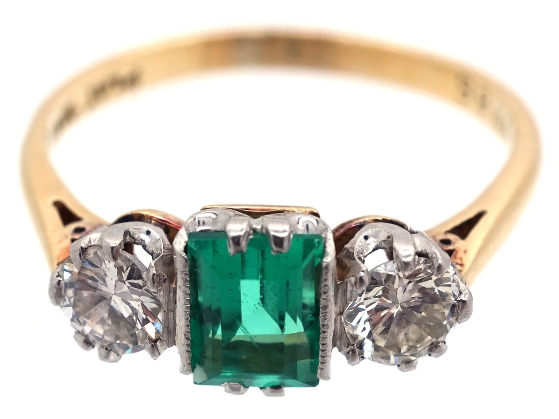 Art Deco Emerald & Diamond Three Stone Ring 5 Art Deco Emerald & Diamond Three Stone Ring - Image 3