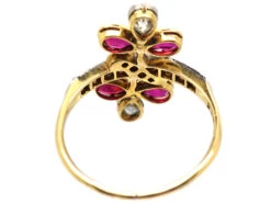 French Import 18ct Gold & Platinum, Art Nouveau Double Flower Ring Set With Rubies & Diamonds 10 French Import 18ct Gold & Platinum, Art Nouveau Double Flower Ring Set With Rubies & Diamonds -Antique Jewellery Company DSC02699