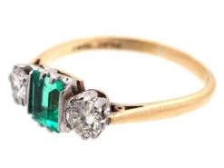 Art Deco Emerald & Diamond Three Stone Ring 19 Art Deco Emerald & Diamond Three Stone Ring -Antique Jewellery Company DSC02701