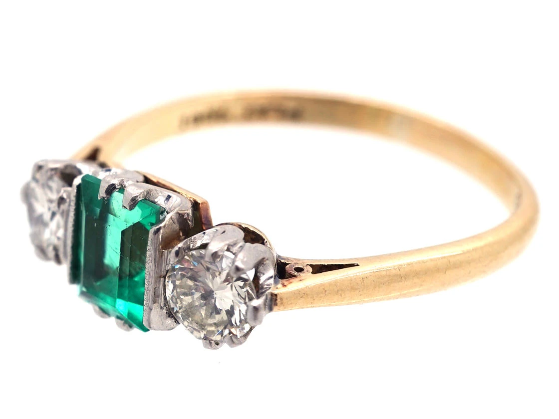 Art Deco Emerald & Diamond Three Stone Ring 11 Art Deco Emerald & Diamond Three Stone Ring - Image 9