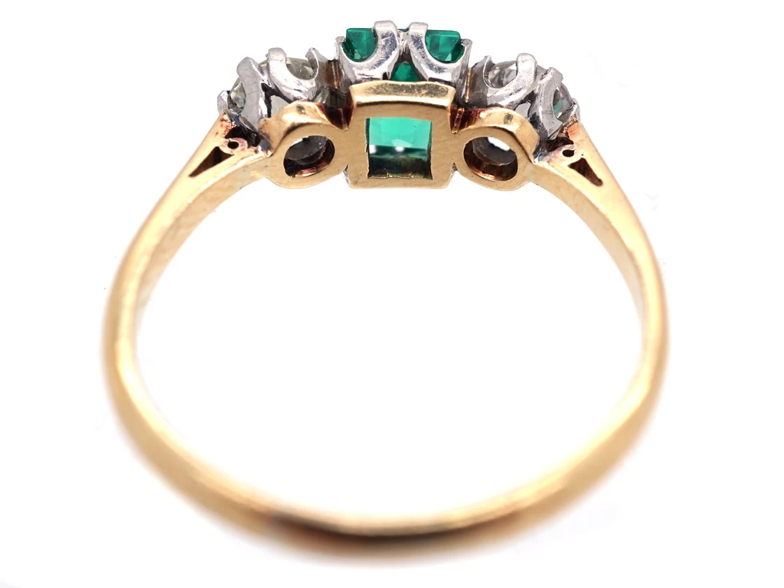 Art Deco Emerald & Diamond Three Stone Ring 7 Art Deco Emerald & Diamond Three Stone Ring - Image 5