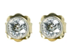 Diamond Platinum & 18ct Gold Millegraine Set Solitaire Earrings