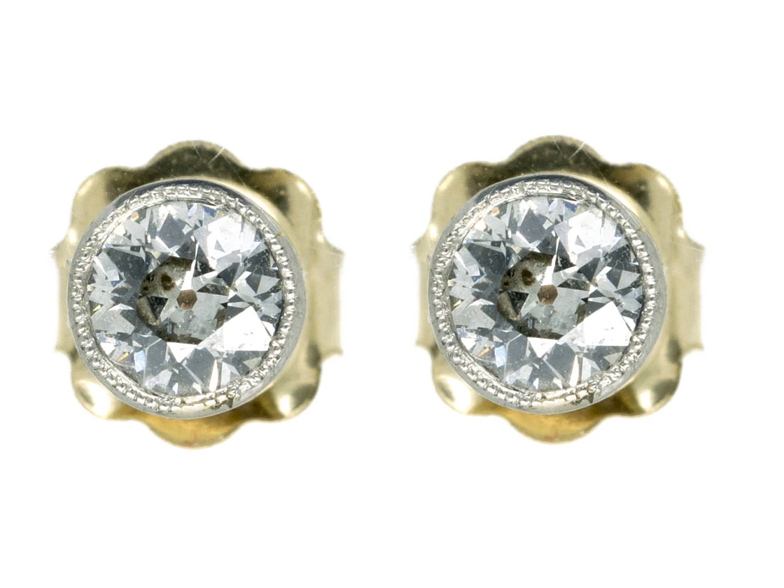 Diamond Platinum & 18ct Gold Millegraine Set Solitaire Earrings 3 Diamond Platinum & 18ct Gold Millegraine Set Solitaire Earrings
