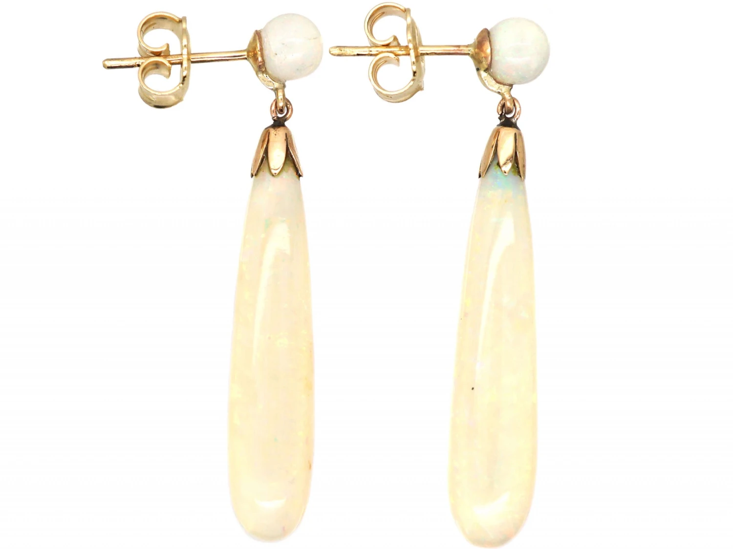 Edwardian 9ct Gold, Opal Drop Earrings 4 Edwardian 9ct Gold, Opal Drop Earrings - Image 2