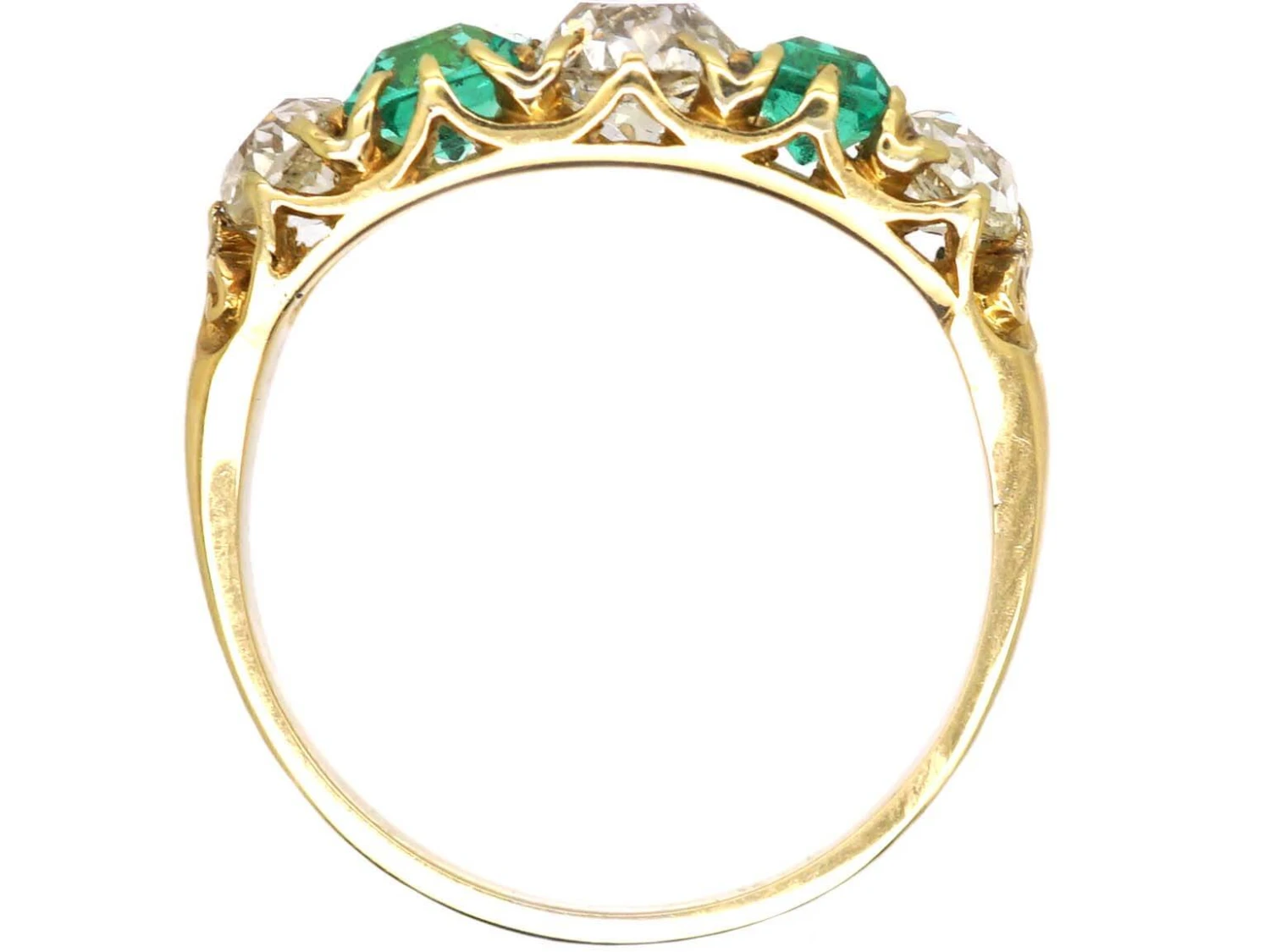 Victorian 18ct Gold, Emerald And Diamond Five Stone Ring 4 Victorian 18ct Gold, Emerald And Diamond Five Stone Ring - Image 2
