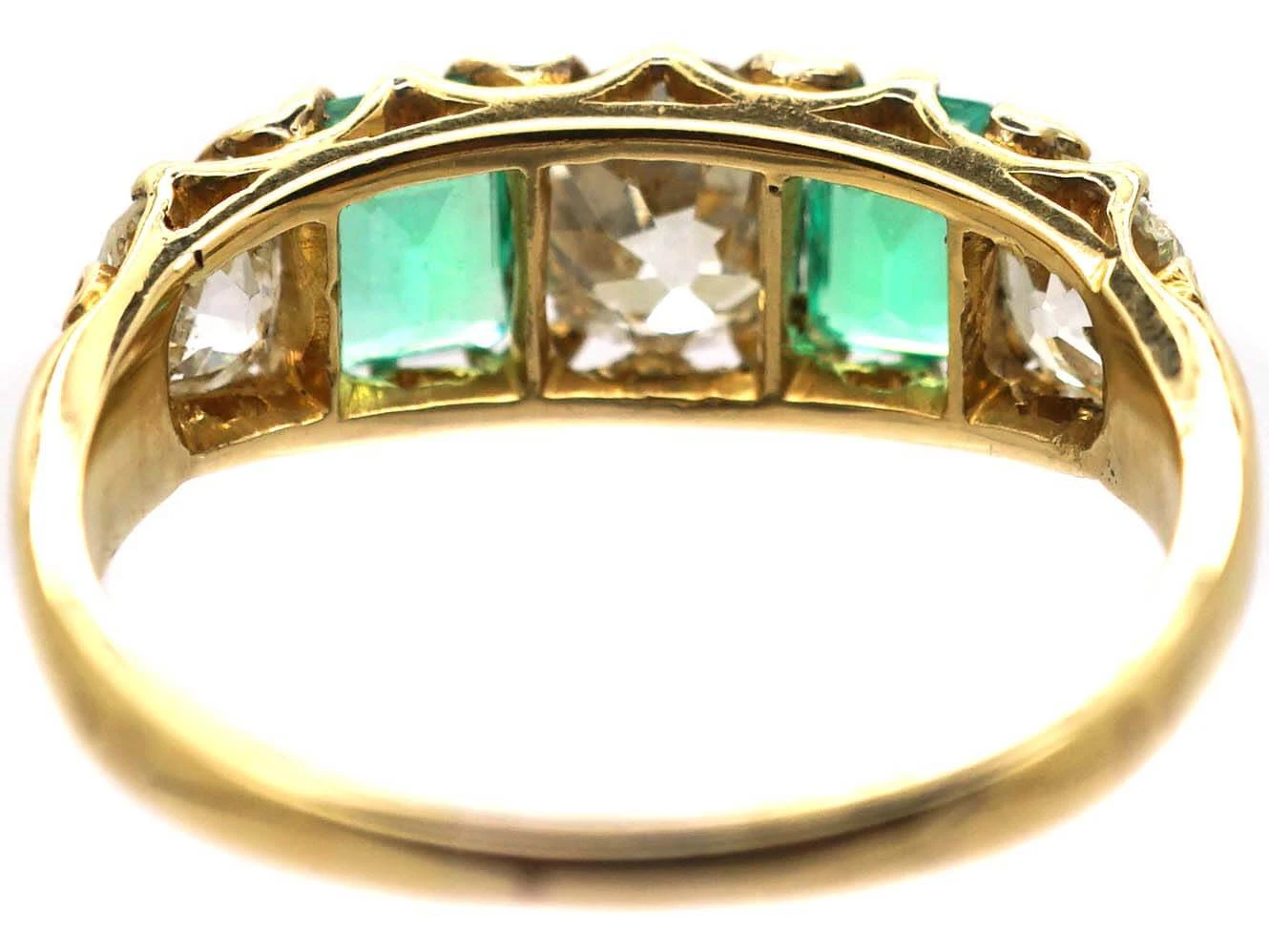 Victorian 18ct Gold, Emerald And Diamond Five Stone Ring 5 Victorian 18ct Gold, Emerald And Diamond Five Stone Ring - Image 3