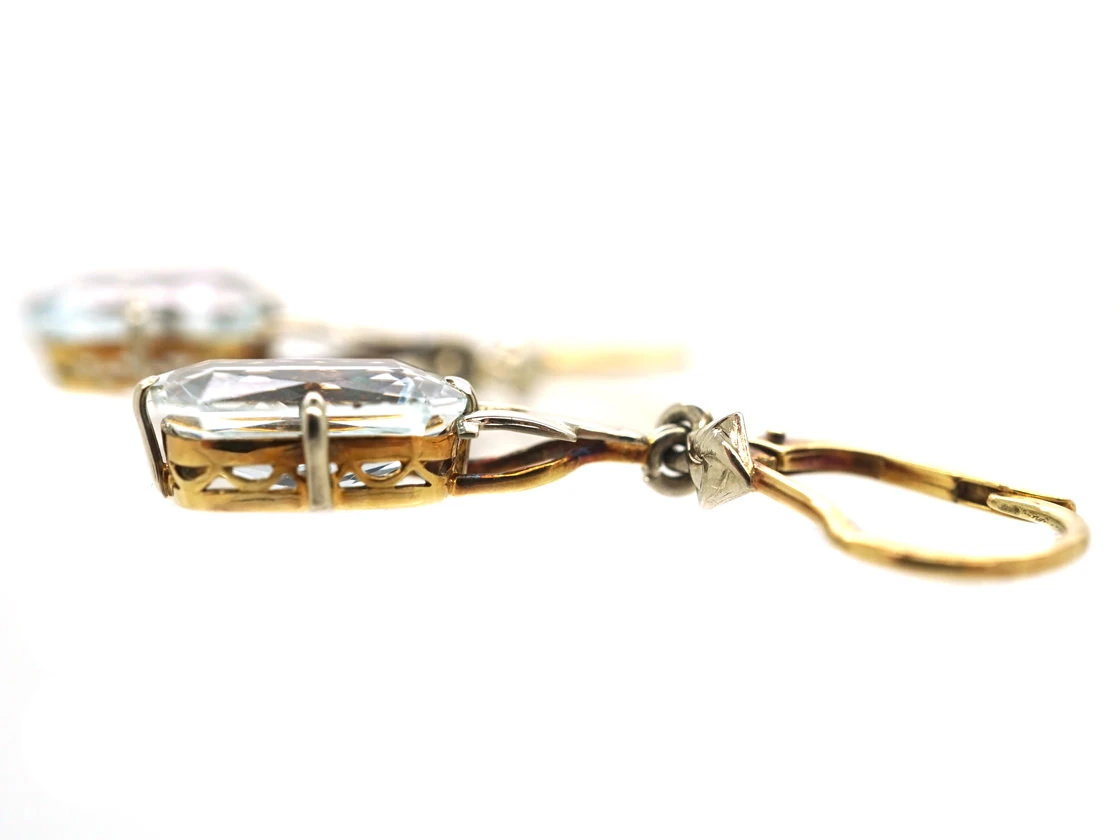 Art Deco 14ct White & Yellow Gold Drop Earrings Set With Aquamarines 5 Art Deco 14ct White & Yellow Gold Drop Earrings Set With Aquamarines - Image 3