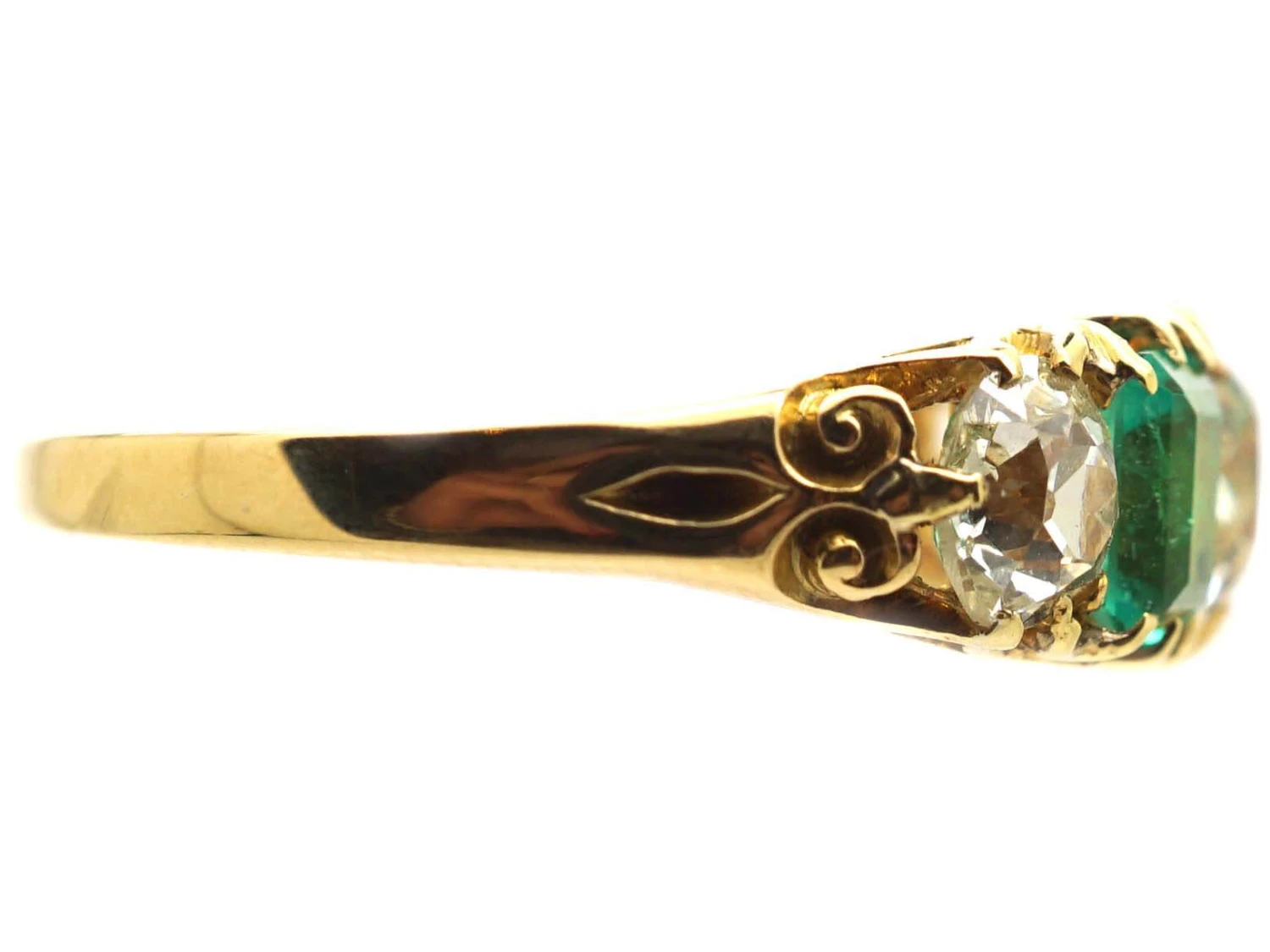Victorian 18ct Gold, Emerald And Diamond Five Stone Ring 6 Victorian 18ct Gold, Emerald And Diamond Five Stone Ring - Image 4