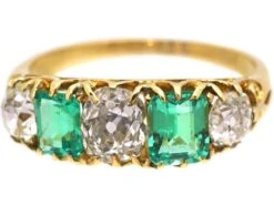 Victorian 18ct Gold, Emerald And Diamond Five Stone Ring 13 Victorian 18ct Gold, Emerald And Diamond Five Stone Ring -Antique Jewellery Company DSC02749