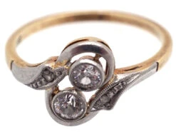 Art Deco Two Stone Diamond Crossover Ring With Diamond Shoulders -Antique Jewellery Company DSC02754