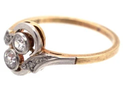Art Deco Two Stone Diamond Crossover Ring With Diamond Shoulders -Antique Jewellery Company DSC02755