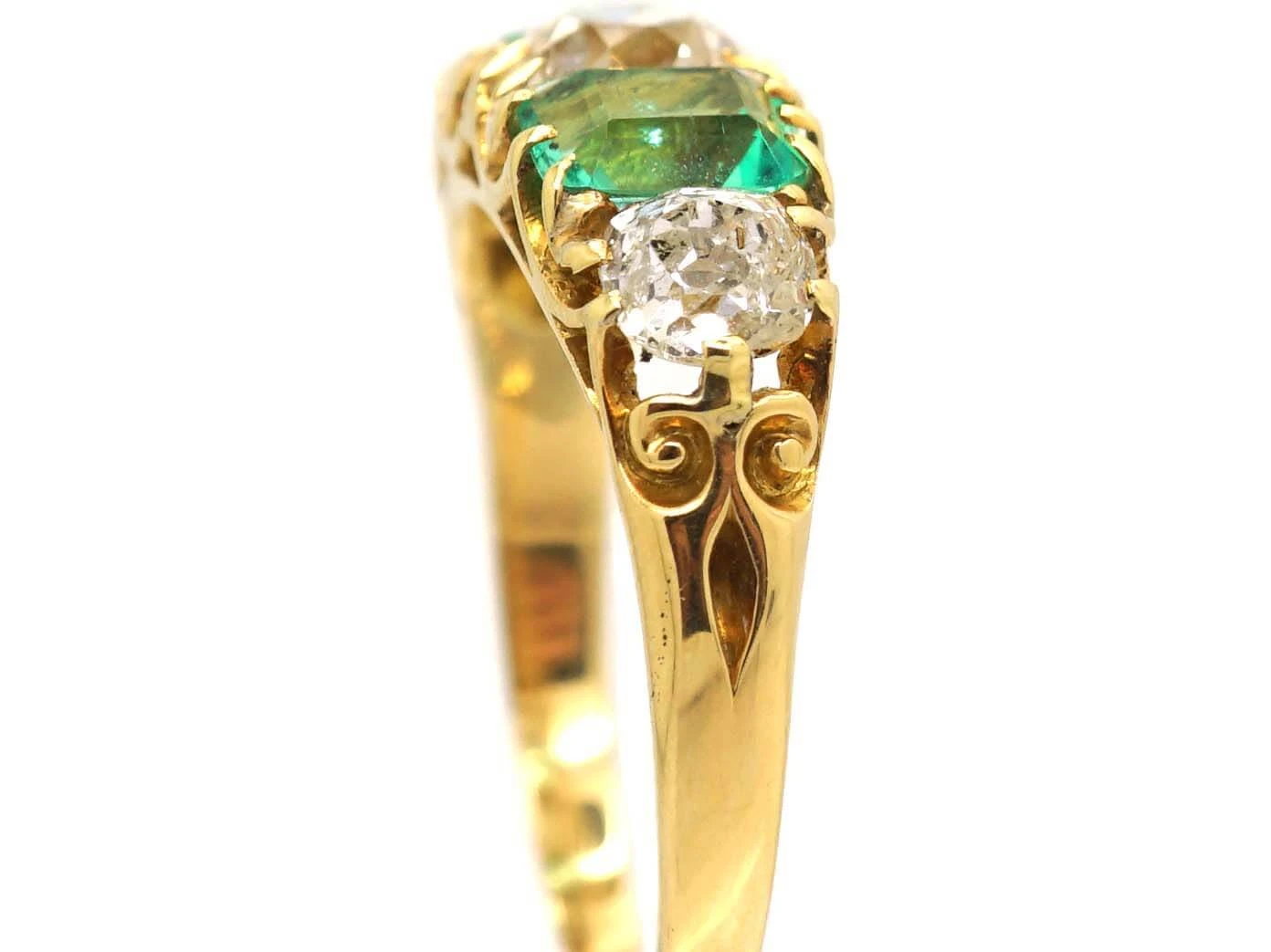 Victorian 18ct Gold, Emerald And Diamond Five Stone Ring 7 Victorian 18ct Gold, Emerald And Diamond Five Stone Ring - Image 5