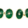 Edwardian 18ct Gold, Green & White Enamel Oval Cufflinks Set With Diamonds