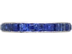 Art Deco 18ct White Gold & Calibre Cut Sapphire Eternity Ring